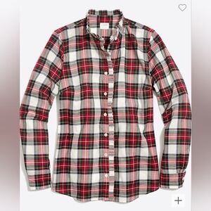 J.crew Ruffle Collar Button Down Plaid Blouse 100% Cotton| Women Size S